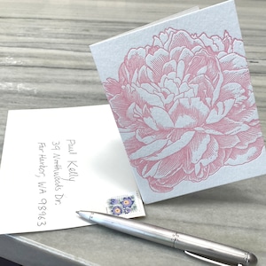 Peony letterpress folded note card from vintage engraving image 5