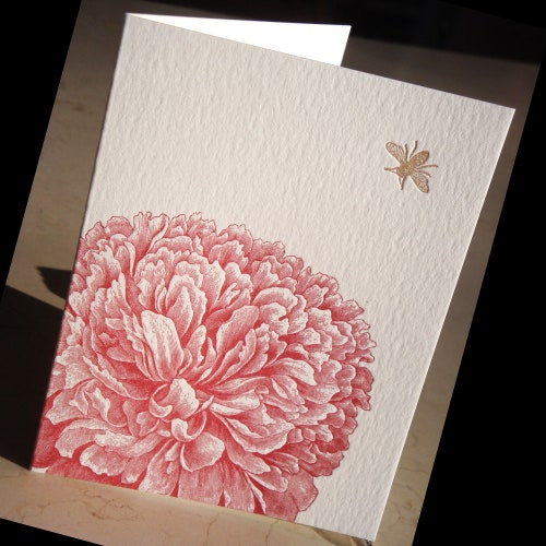 Carte de correspondance pliée typographique dahlia et abeille