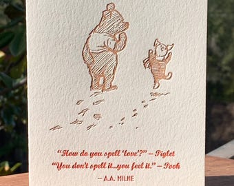 Letterpress "Love" Pooh & Piglet folded note card