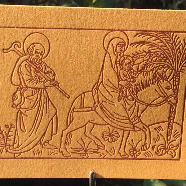 Flight into Egypt, Letterpress Christmas cards, Renaissance Italian woodblock art circa 1473, set of 4