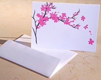 Letterpress cherry blossom note card, set of four