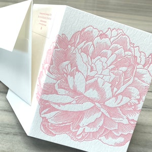 Peony letterpress folded note card from vintage engraving image 3