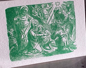 Adoration of the Shepherds, Letterpress Christmas cards, set of 4