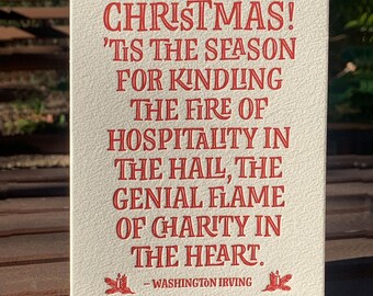 Christmas Wishes, Letterpress Cards, Washington Irving, Set of Four