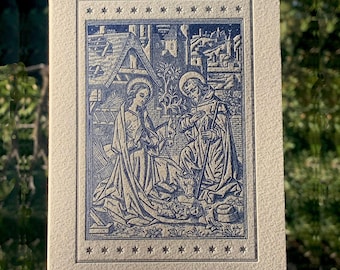 Nativity Letterpress Christmas Cards, 19th Century Engraving, Set of 4