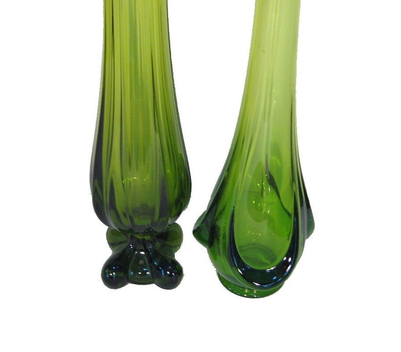 2 Vintage Viking Glass Tall Vases Swung Green Stretch Pair Etsy