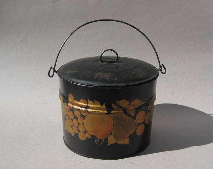 Vintage Tole Painted Metal Pail Black & Gold Fruit Motif Etsy