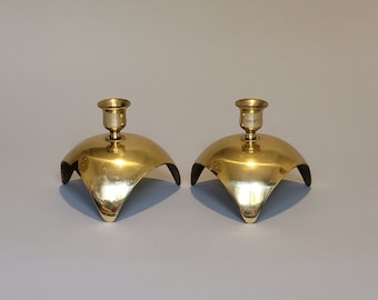 Vintage Atomic Tripod Brass Candle Holders Mid Century Modern Candleholders