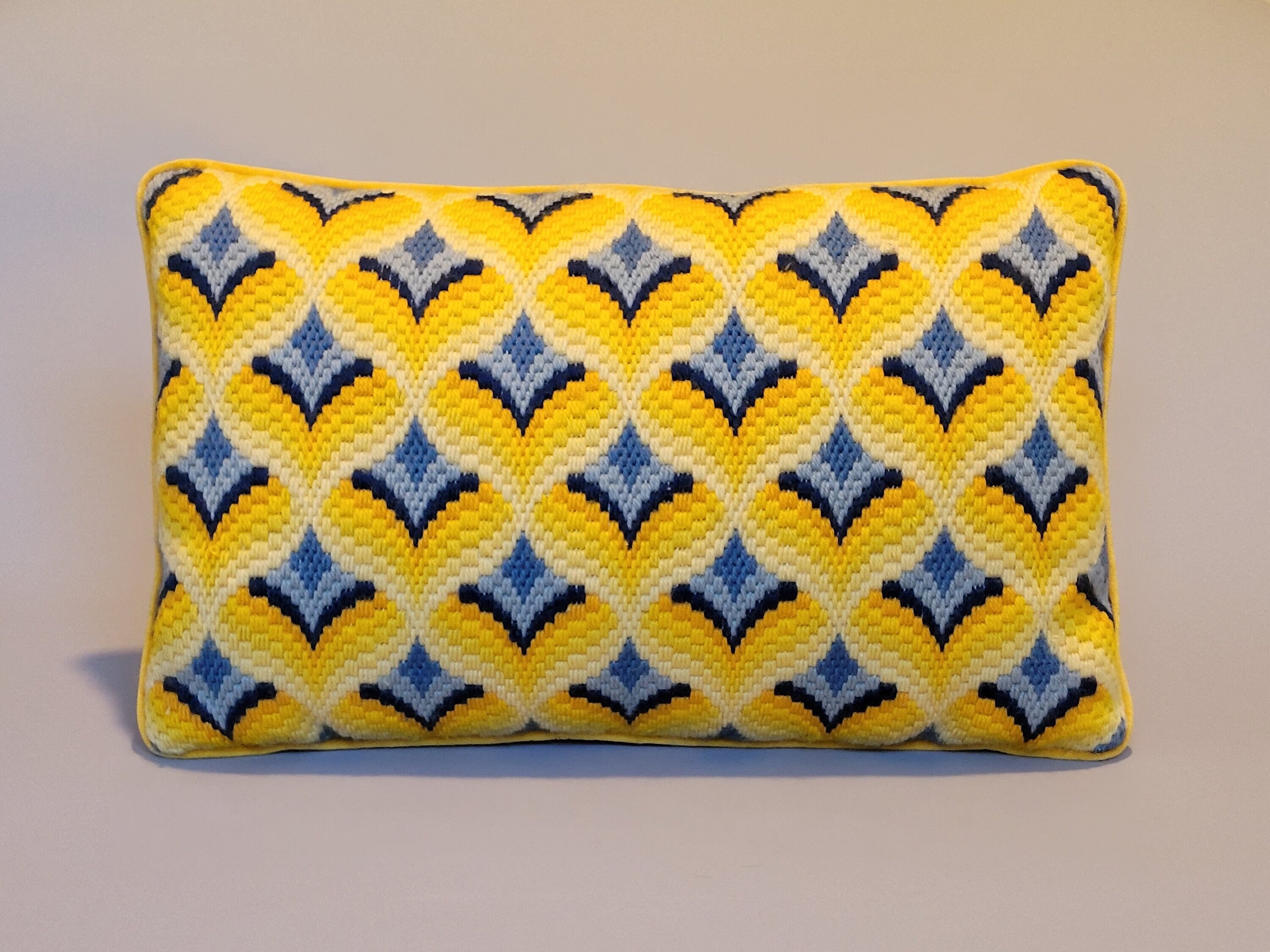 Vintage Bargello Pillow Yellow & Blue Needlepoint Lumbar Etsy