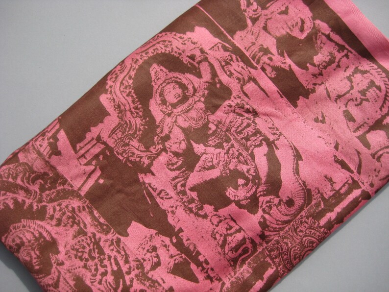 Wadtex Print Fabric Remnant Pink Shiva Buddha 1970s Vintage South Asia India Hindu Deities 1.9 Yards