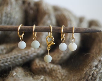 5 stitch markers with Amazonite - matt light green and white - 1 of 5 can be used as progress markers - knitting accessories