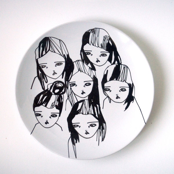 RESERVED FOR MELISSA hand painted plate - six girls