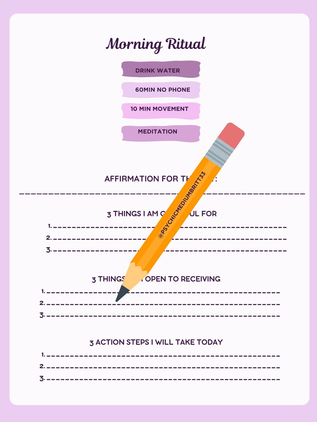 Mourning Routine Intentions Worksheet Morning Ritual, Health & Wellness Tracker, Routine, Gratitude ...