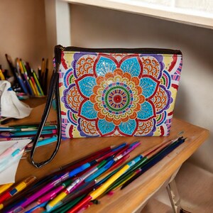 Mandala Flor Diamante Pintado con Diamantes Redondos / embrague / bolsa de maquillaje / bolsa de lápiz