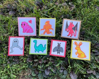Mini Cryptid Drawings - Squonk, Bigfoot, Jersey Devil, Fresno Nightcrawler, Nessie, Mothman, and Jackalope!