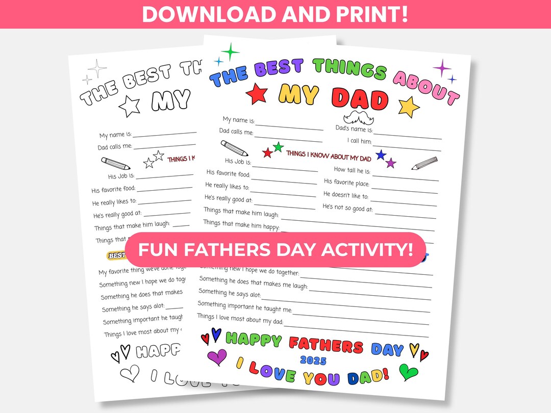 Printable Fathers Day Dad Questionnaire, All About My Dad Coloring Page ...