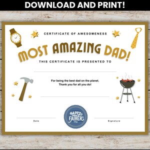 Fathers day certificate printable, Best dad ever award, Worlds best dad certificate, Fathers day keepsake, Gift for dad from kids, DIY gift
