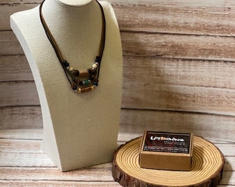 Collier superposé bohème en cuir perlé - Bracelet réglable