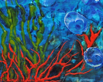 Enacaustic painting - Under the sea - encaustic wax painting