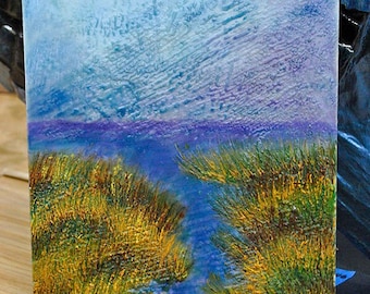 Morning view in the marsh - encaustic painting.