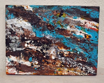 Turquoise Geode I - Encaustic wax schilderij