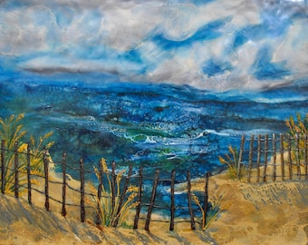 Stormy Dunes - encaustic painting.