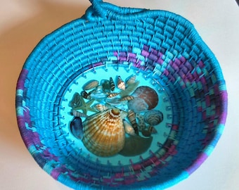Seashell basket - handmade basket with seashells in resin base.