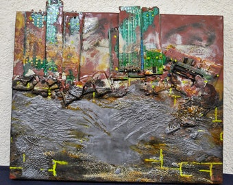 Mars desolated/Loss of Biodiversity - encaustic mixed media painting