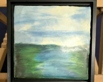 Marsh Mist - encaustic wax painting.