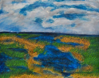 Summer Marsh - encaustic painting