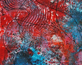 Turquoise motion - cold wax and oil painting, abstract