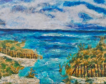 Summer dunes - encaustic mixed media painting.