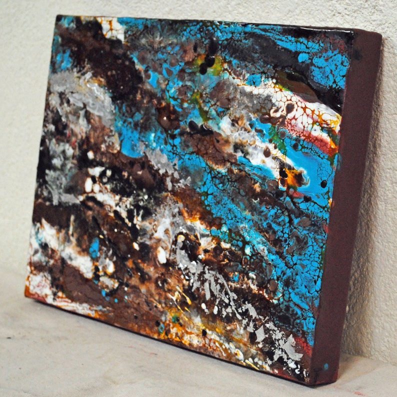 Turquoise Geode I Encaustic wax painting image 5
