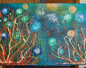 Coral seas - encaustic wax painting