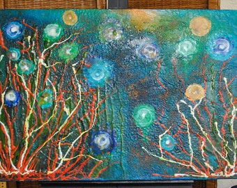 Koraalzeeën - encaustic wax schilderij