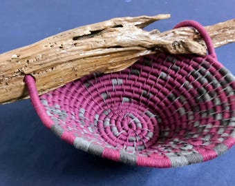 Driftwood maroon and  gray basket  - handmade basket.