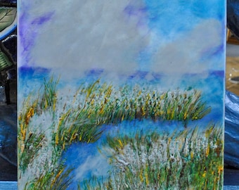 Foggy Marsh - encaustic painting