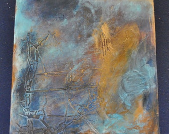 Raku Graffiti VI - encaustisch schilderij