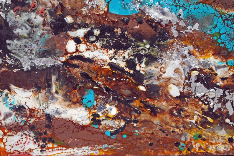 Turquoise Geode I Encaustic wax painting image 3