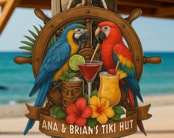 Placa personalizada para Tiki Bar: decoração em madeira tropical