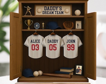 Personalized Daddy's Dream Team Baseball Jersey Wooden Plaque