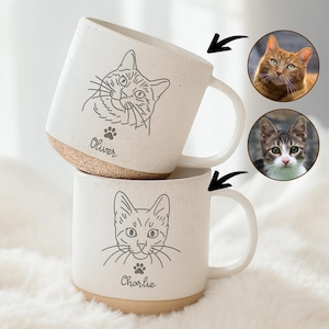 Personalized Cat Photo Engraved Pottery Mug: Custom Pet Lover Gift