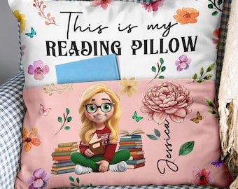 Personalized Birth Month Flower Reading Pillow with Book Pocket