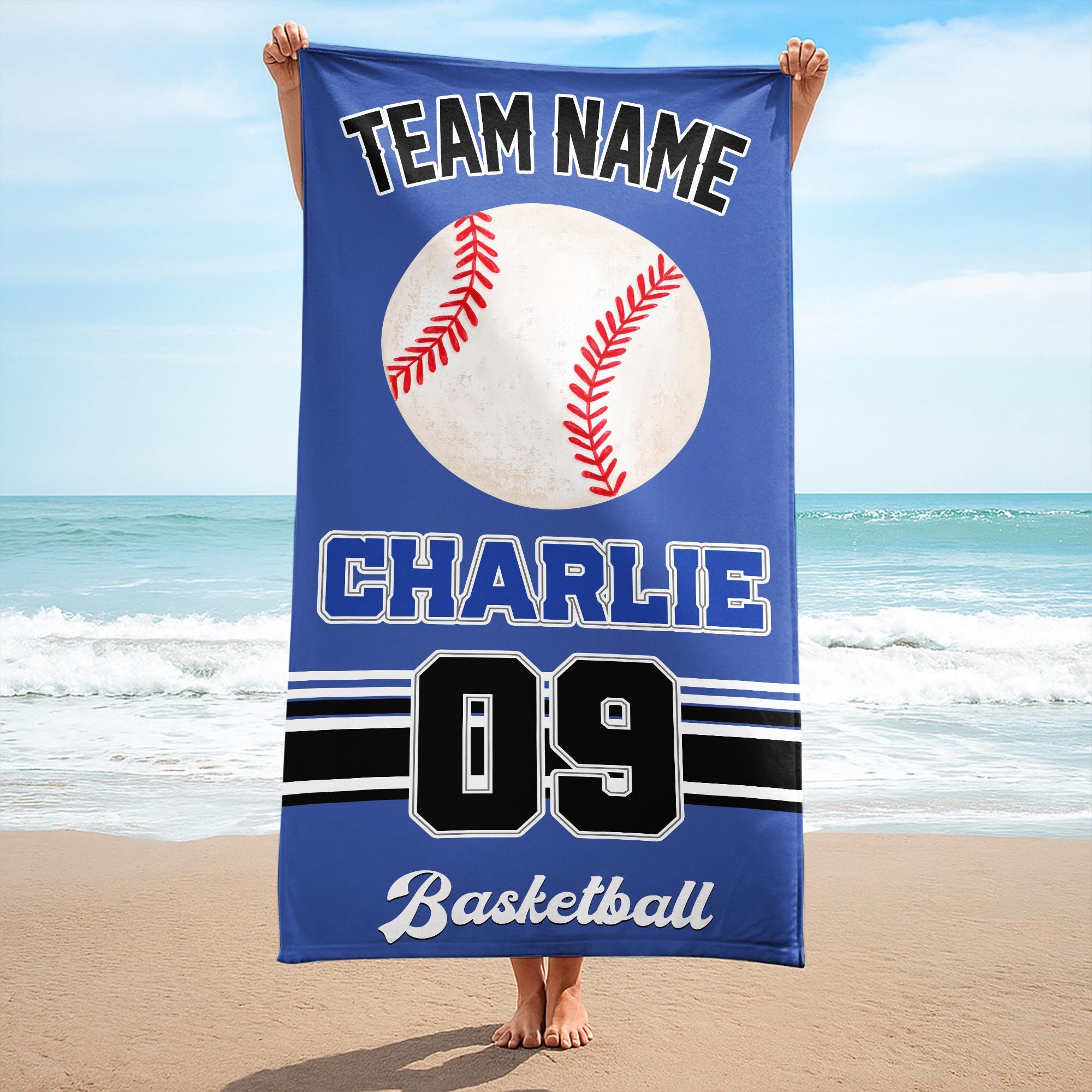 Custom Baseball Team Beach Towel, Baseball Softball Player Gift, Sport Lover Gift, Personalized School Team Club, Baseball Coach Gift