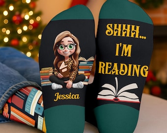Personalized Reading Socks • "Shhh I'm Reading" Cozy Book Lover Gift