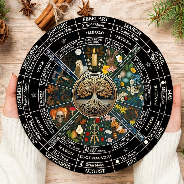 Wooden Wheel Of The Year: Pagan Calendar, Moon Phases