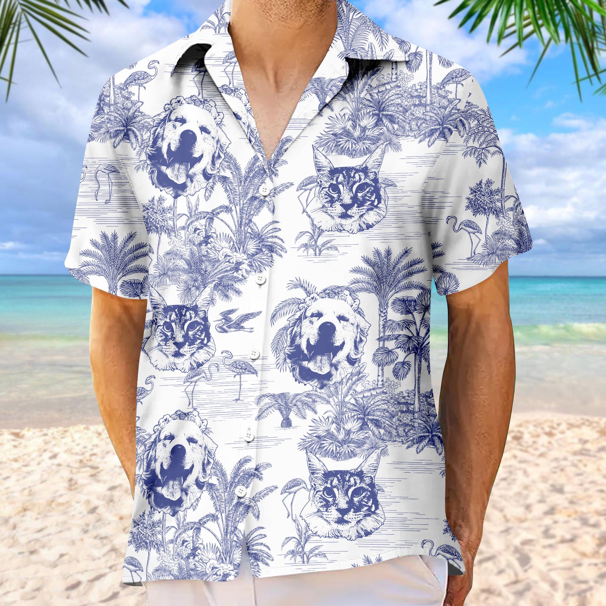 Custom Pet Hawaiian Shirt: Toile De Jouy Style - Dog & Cat Lovers