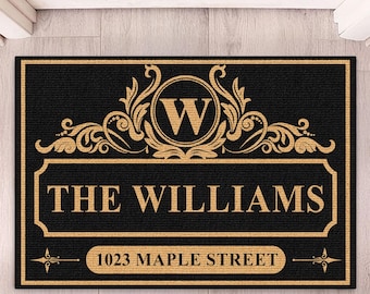 Felpudo personalizado con nombre de familia, felpudo de bienvenida con escudo vintage