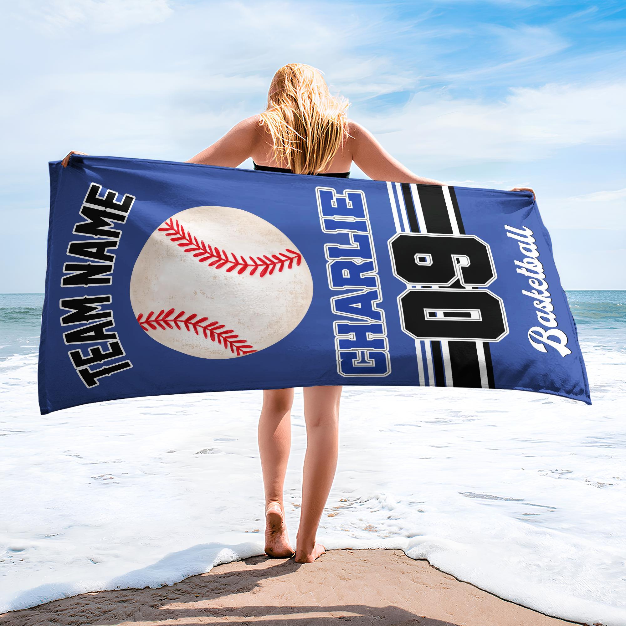 Custom Baseball Team Beach Towel, Baseball Softball Player Gift, Sport Lover Gift, Personalized School Team Club, Baseball Coach Gift