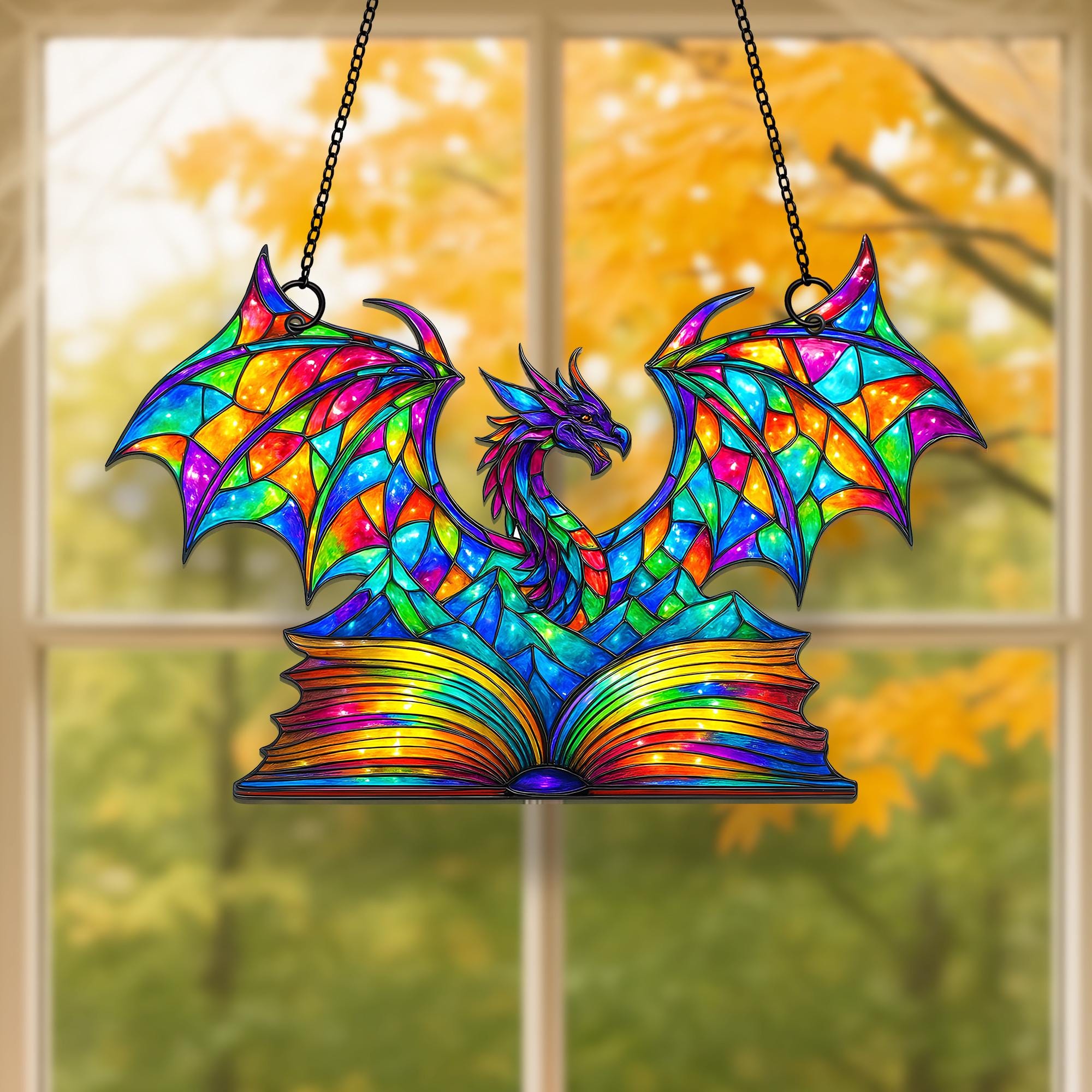 Book Dragon Suncatcher: Fantasy Acrylic Window Hanging